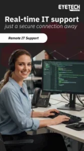 Remote IT support technician securely assisting employees working remotely